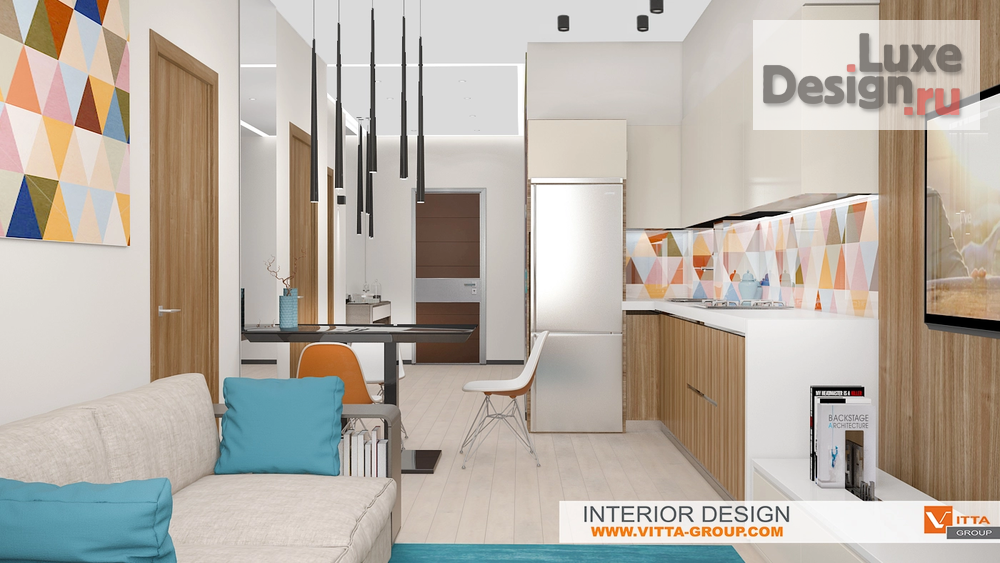 Дизайн интерьера двухкомнатной квартиры "В мягких тонах" (фото 3)