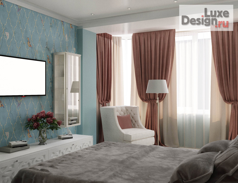 Дизайн интерьера однокомнатной квартиры "Голубые переливы" (фото 3)