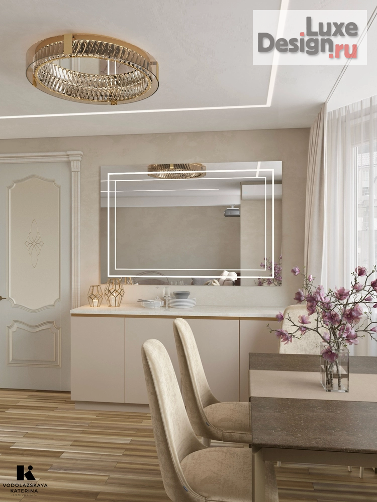 Дизайн интерьера гостиной "Гостиная в бежевых тонах с элементами классики " (фото 2)