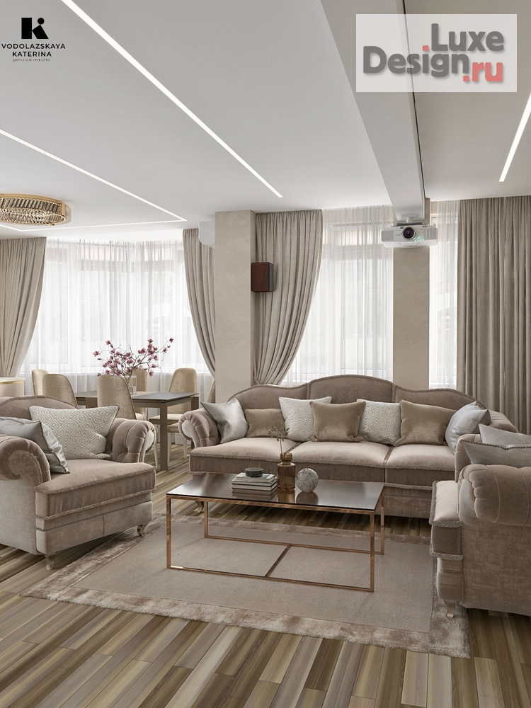 Дизайн интерьера гостиной "Гостиная в бежевых тонах с элементами классики " (фото 6)