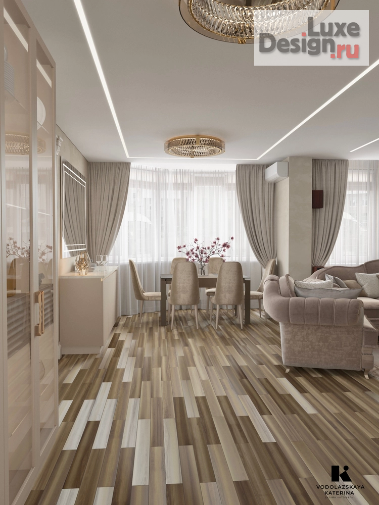 Дизайн интерьера гостиной "Гостиная в бежевых тонах с элементами классики " (фото 8)