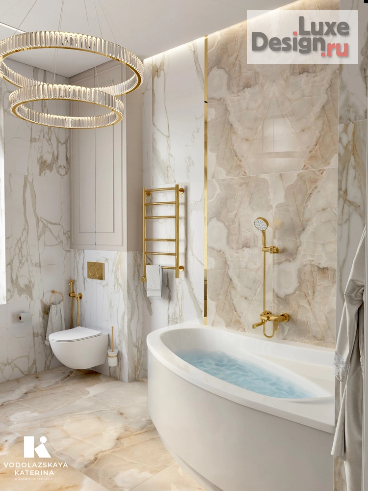 дизайн интерьера санузла "Санузел в частном доме. Итальянский оникс и золото " (фото 2)