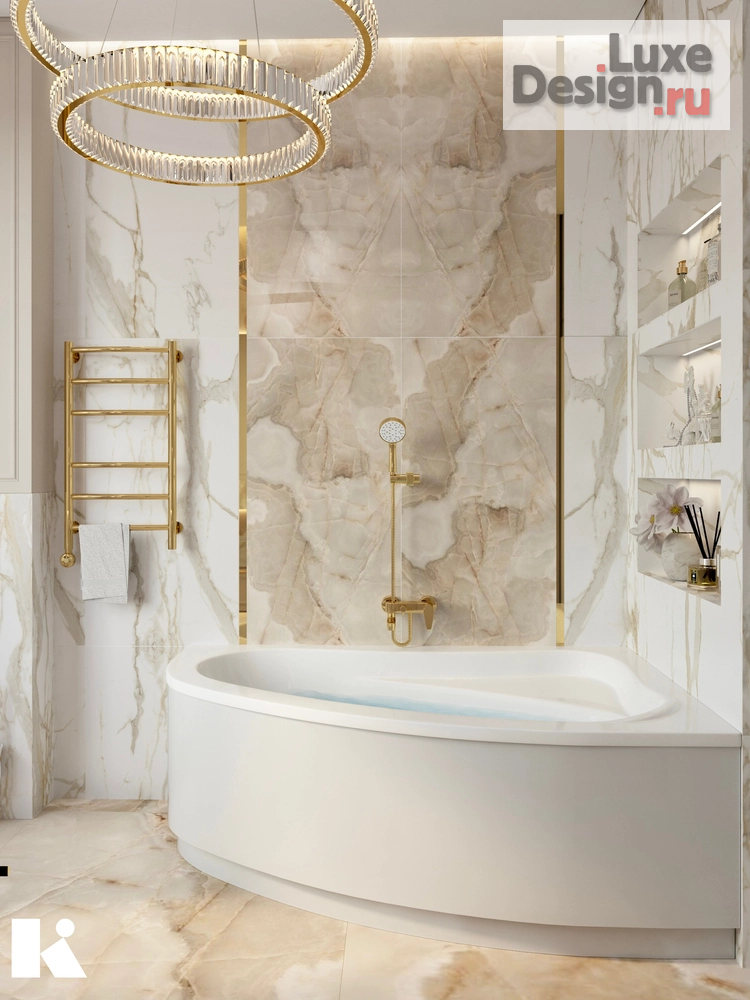 дизайн интерьера санузла "Санузел в частном доме. Итальянский оникс и золото " (фото 4)