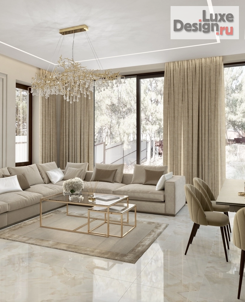 Дизайн интерьера кухни "Кухня-гостинная в частном доме. Современная классика" (фото 2)