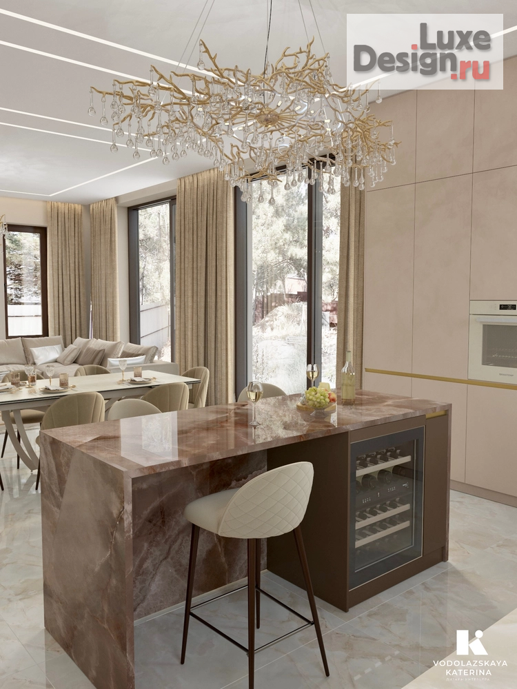 Дизайн интерьера кухни "Кухня-гостинная в частном доме. Современная классика" (фото 7)
