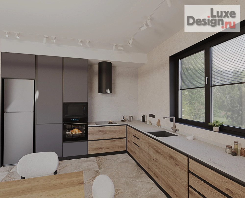 Дизайн интерьера коттеджа "Кухня-гостиная" (фото 2)