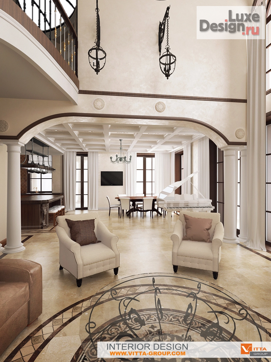 Дизайн интерьера коттеджа "Вилла Аврора: гостиная" (фото 3)