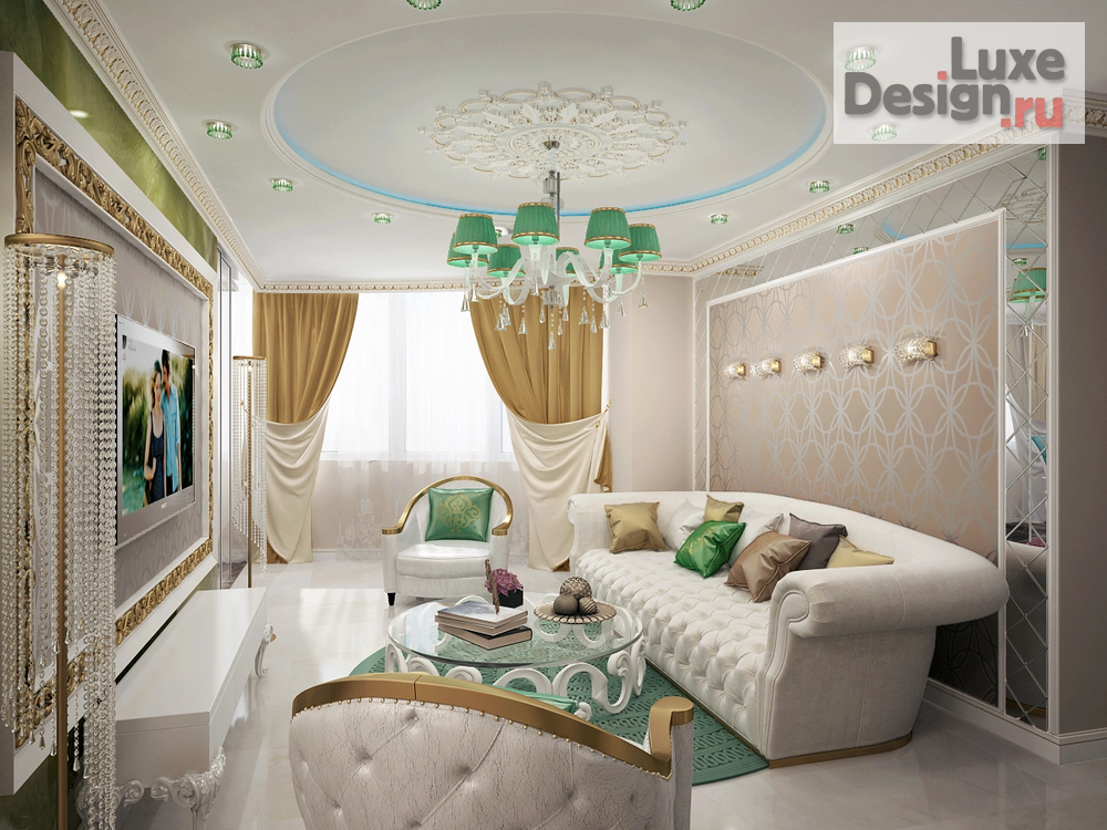 Дизайн интерьера гостиной "Малахитовая шкатулка" (фото 5)