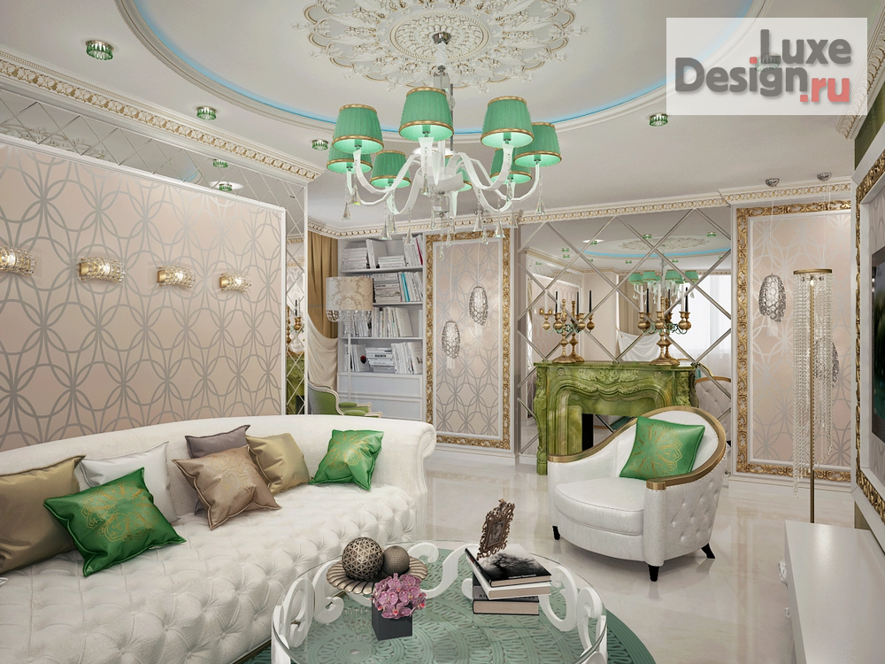 Дизайн интерьера гостиной "Малахитовая шкатулка" (фото 2)