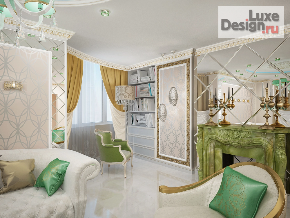 Дизайн интерьера гостиной "Малахитовая шкатулка" (фото 3)