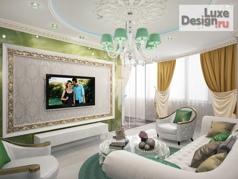 Дизайн интерьера гостиной "Малахитовая шкатулка" (фото 1)